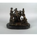 A modern bronze figure group modelled as a god at his toilet with his hand maidens, of recent