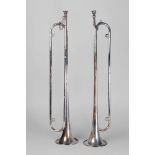A pair of silver plated trumpets by Boosey and Co., 20th century, stamped to the horns Boosey and