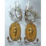 A pair of Continental gilded metal twin light wall appliques, probably French, 20th century, t