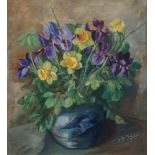 Ingeborg B Dubois, Danish 1897-1970- Still life of daffodils and irises; oil on canvas, signed,