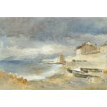 E R Goodall, British, late 19th century- Coastal landscape; watercolour, signed, 16.5x25.3cm: