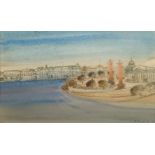 A Roifnova, Russian, late 20th century- Vasilyevsky Island; watercolour, signed in Cyrillic, and