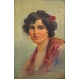 Bottesini, Italian School, early 20th century- Portrait of a woman, oil on board, signed, 34x20.8cm
