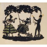 British School, late 19th century- A man and two ladies entertained in a musical pastime; silhouette