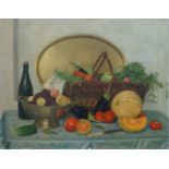 European School, mid 20th century- Sill life of fruit and vegetables; oil on canvas, signed