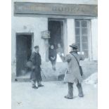 French School, early 20th century -Street scene & Pig stalls; gouache, monochrome, 28x21.5 & 22.