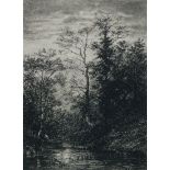 Attributed to Jules Jequier, Swiss 1834-1898- River scene; etching, 15x11cm: Northern European