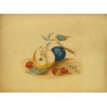 British School, late 19th/early 20th century- Apple, plum and strawberries; coloured pencils,