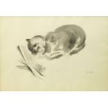 George Moreland, British mid/late 20th century- Studies of cats (pair); watercolours, initialled and