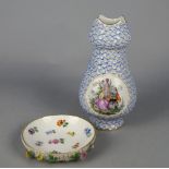 A KPM Schneeballen style vase, late 19th century, decorated with two reserves of courting couples in