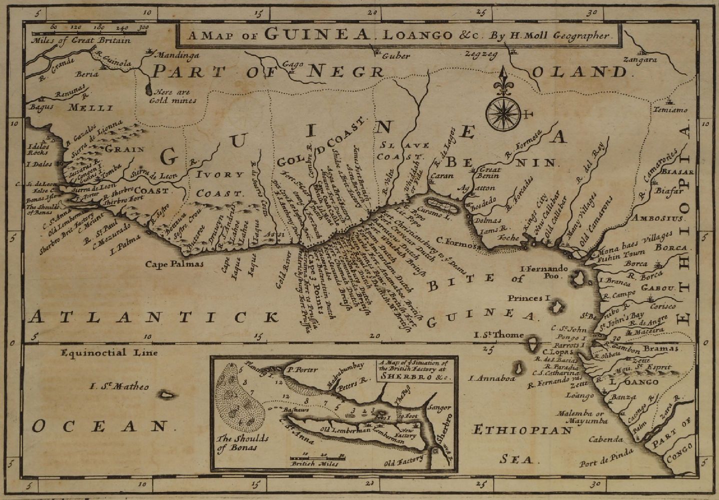 Herman Moll, German/English 1654-1732- A Map of Guinea, Loango etc & A Map of Zaara of the Desart,