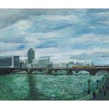 Rupert Davis, British, late 20th/early 21st century- Blackfriars Bridge; oil on canvas board,