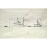 Attributed to Montague Dawson MRSA FRSA, British 1875-1973- German gun boats; pencil, inscribed,