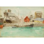 Swedish School, early-mid 20th century- View of Kockum's shipyard; watercolour, signed, inscribed