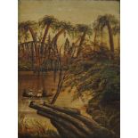 E A Smith, late 19th/early 20th century- Boating on a river in a tropical landscape, possibly