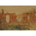 Miss H M Wall, British, early 20th century- Greek Theatre, Taormina; watercolour, signed with