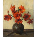 Flemish School, early-mid 20th century- Still life of an amaryllis; oil on board, 73x58.5cm