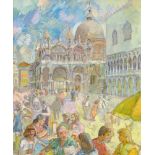 Brenda Holtam, British b.1960- St. Mark's Square, Venice; gouache with traces of pencil on card,
