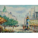 Gabri, French School, mid-late 20th century- Parisian street scene; oil on canvas, signed, 50x66cm