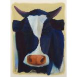 Gilles Capton, French b.1961- Head of a cow; oil on paper, signed, 29x23cm, (ARR)