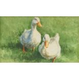 Patricia Butt, British 1934-1990- Ducks walking on grass (a pair); watercolours, both signed, ea.