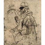 Jacques Villon,French 1875-1963- Man with hunting horn; etching on wove, signed and numbered v/xii