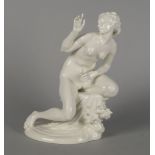 A KPM blanc-de-chine porcelain model of a Nymph, 20th century after a model by Paul Scheurich,