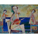 Alexeï Kvaratskheliya, Georgian b.1946- Musicians; oil on card, signed, 16.3x20.7cm