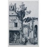 After Albrecht Durer, German 1471-1528- Nativity; restrike etching, signed and dated 1504 within the