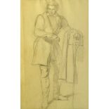 British School, late 19th century- Study of a gentleman holding a rapier sword; charcoal