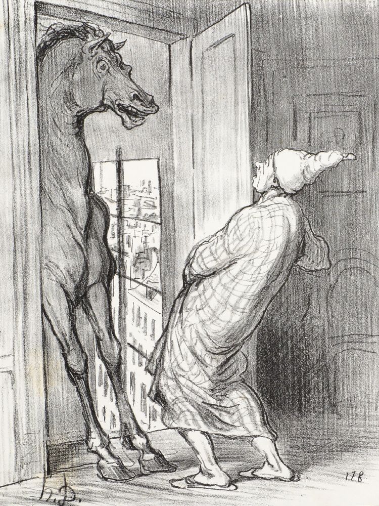 Honore Daumier, French 1808-1879- Plaisanterie que se permettent maintenant les chevaus, dans le