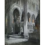 M Walker, British, late 20th century- Amiens Cathedral- Entrance from the choir; gouache, 52x41.5cm,