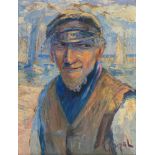 Antoni Kierpal, Polish 1898-1960 - Portrait of a fisherman; oil on board, signed, 42.5x33cm, (ARR)