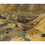 John Stanley Dalison DSO RN, British 1901-1949- Mountainous coastal landscape in winter; oil on