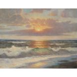 A Lindholt, Danish, mid 20th century- Sunset over the sea; oil on canvas, signed, 35.5x43cm, (ARR)