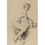 Franco Matania, British 1922-2006- Study of a man seated quarter length with a pipe; black chalk,