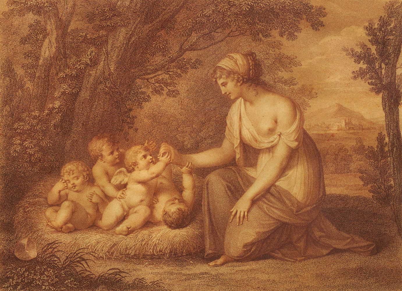 Francesco Bartolozzi RA, Italian 1727-1815- A Nest of Cupids; stipple engraving, publ. 10th May 1804
