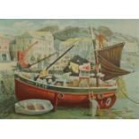 David Gentleman, British b. 1930- The Cornish Pilchard Boat from the Lyons Teashop Lithograph