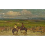 Follower of Giovanni Battista Quadrone, Italian 1844-1898- Sheep herders on horseback; oil on