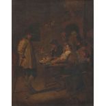 Follower of George Morland, British 1763-1804- Figures in a tavern; oil on canvas, 53x42.5cm