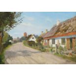 Harald Julius Niels Pryn, Danish 1891-1968- Village road; oil on panel, signed, 24x34cm, (ARR)