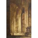 Attributed to Axel Herman Haig, Swedish 1835-1921- Seville Cathedral; etching in sepia tones, with