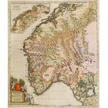 Frederick De Wit, Dutch 1610-1698- Norvegia; hand-coloured engraved map, 62.8x54cm (sheet):
