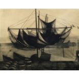 Francis Kelly, American 1927- 2012- Herring Fleet; etching with aquatint, signed, titled and