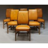 A set of six Art Deco style walnut framed chairs, mid-20th century, with padded back and seats,