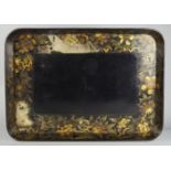A Regency papier mache rectangular tray, decorated to the borders of the interior with a thick
