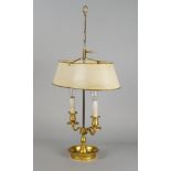 A French gilt metal twin light bouillotte lamp, late 19th/early 20th century, with a cream painted