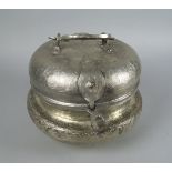 A Middle Eastern zinced copper round food container, 20th century, possibly North African, the