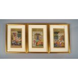 A set of three Indian paintings of a Indian noble man with his consorts and companions, late 19th/