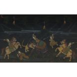 A pair of modern Indian paintings of Indian noblemen in elephant processions, with retinues of